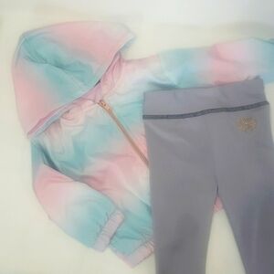 BODY GLOVE Pastel Hooded Dri Fit Zip Up Jacket + Tights Matching Set